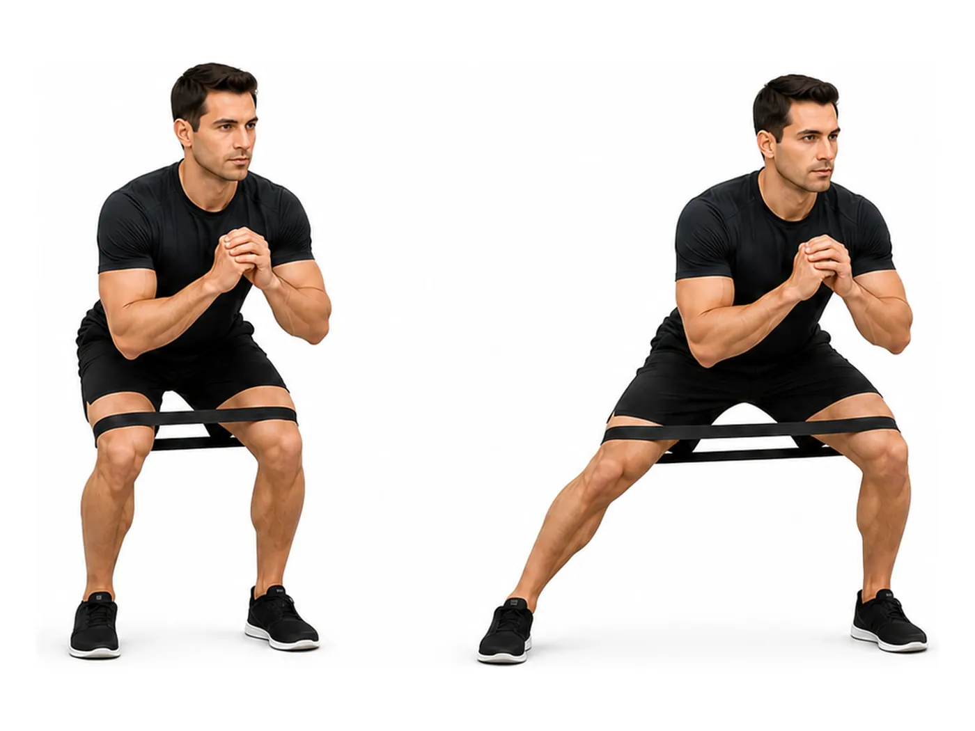 Two-panel demonstration of the band lateral walk, showing the start and finish positions