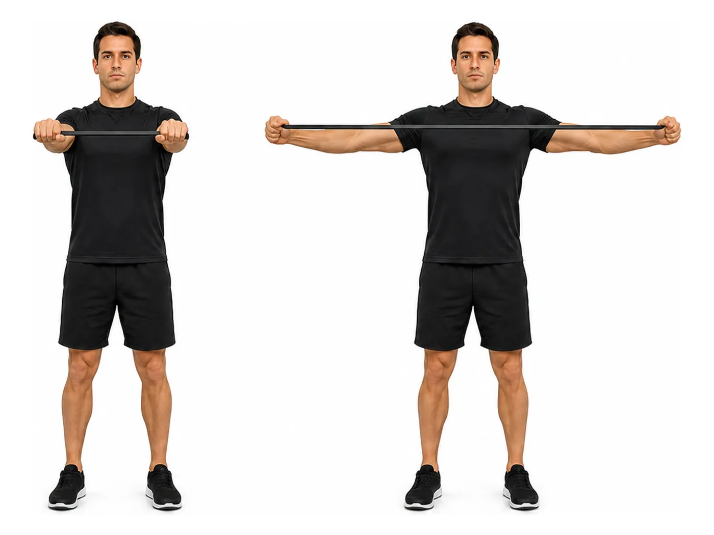 Two-panel demonstration of the band pull-apart, showing the start and finish positions