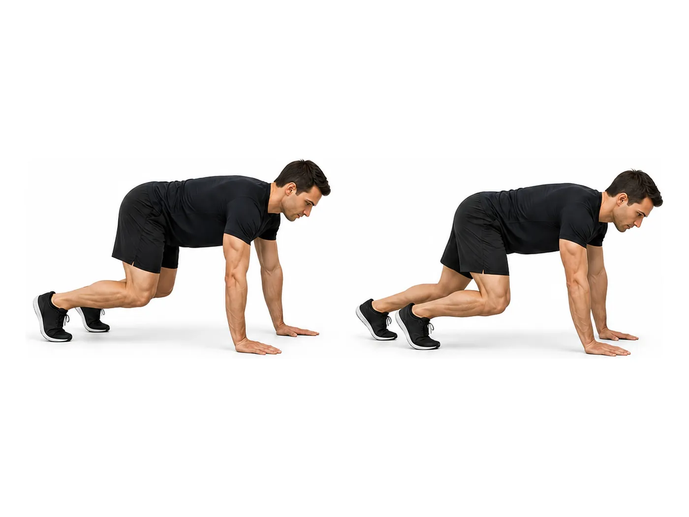 Two-panel demonstration of the bear crawl, showing the start and finish positions