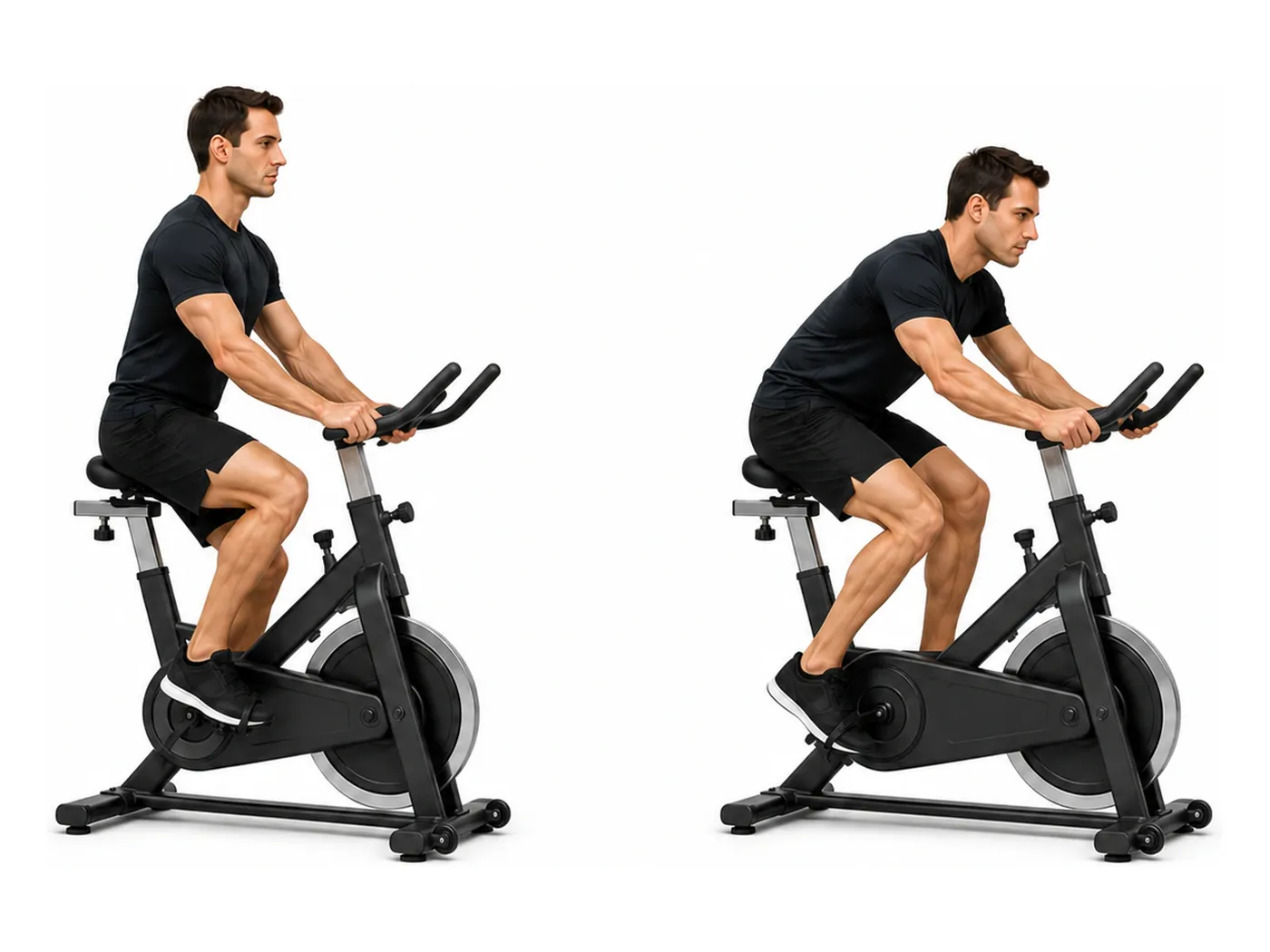 Two-panel demonstration of the bike intervals, showing the start and finish positions