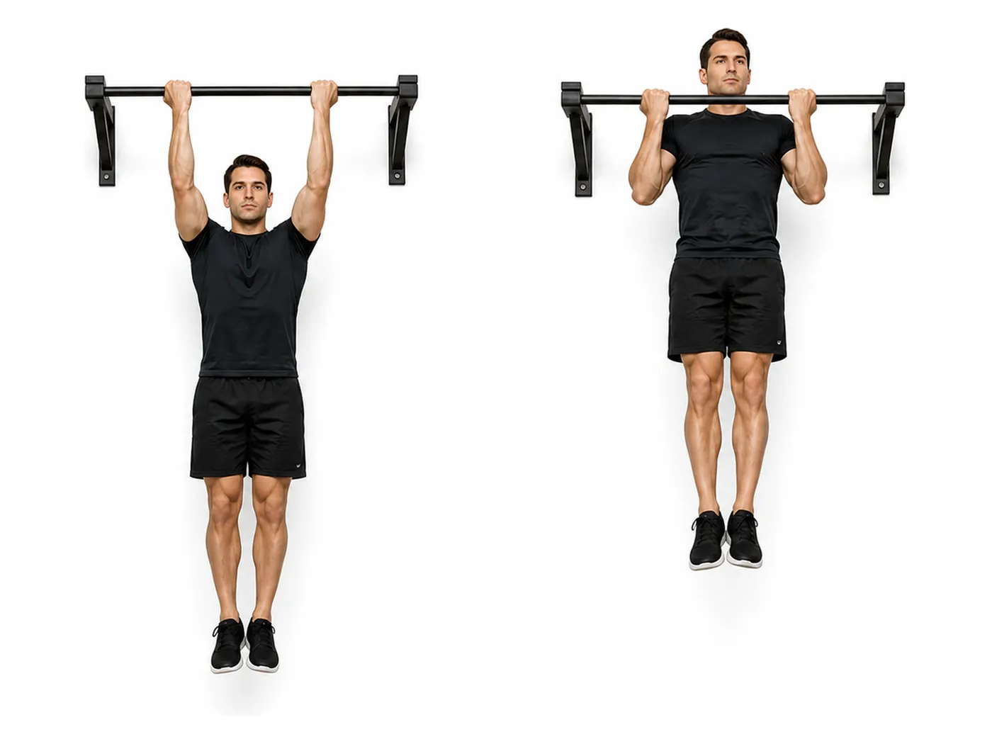 Two-panel demonstration of the chin-up, showing the start and finish positions