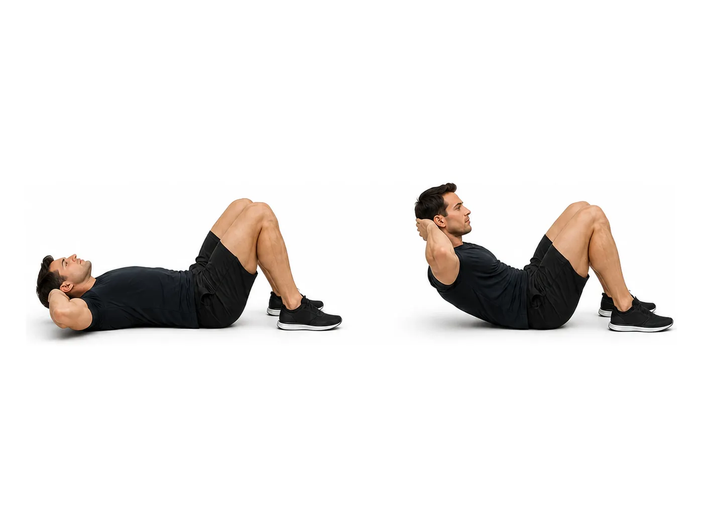Two-panel demonstration of the crunch, showing the start and finish positions
