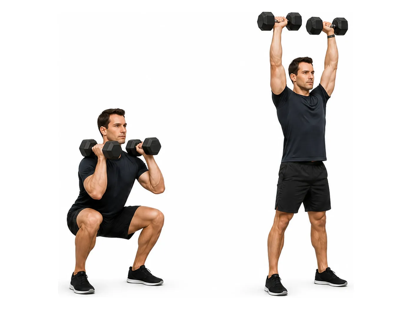 Two-panel demonstration of the dumbbell thruster, showing the start and finish positions