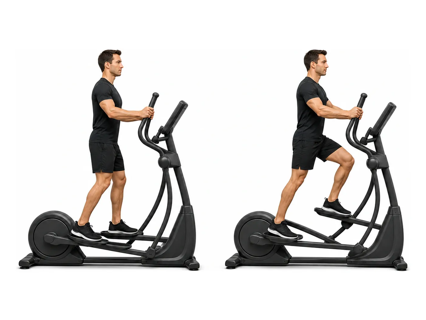 Two-panel demonstration of the elliptical, showing the start and finish positions