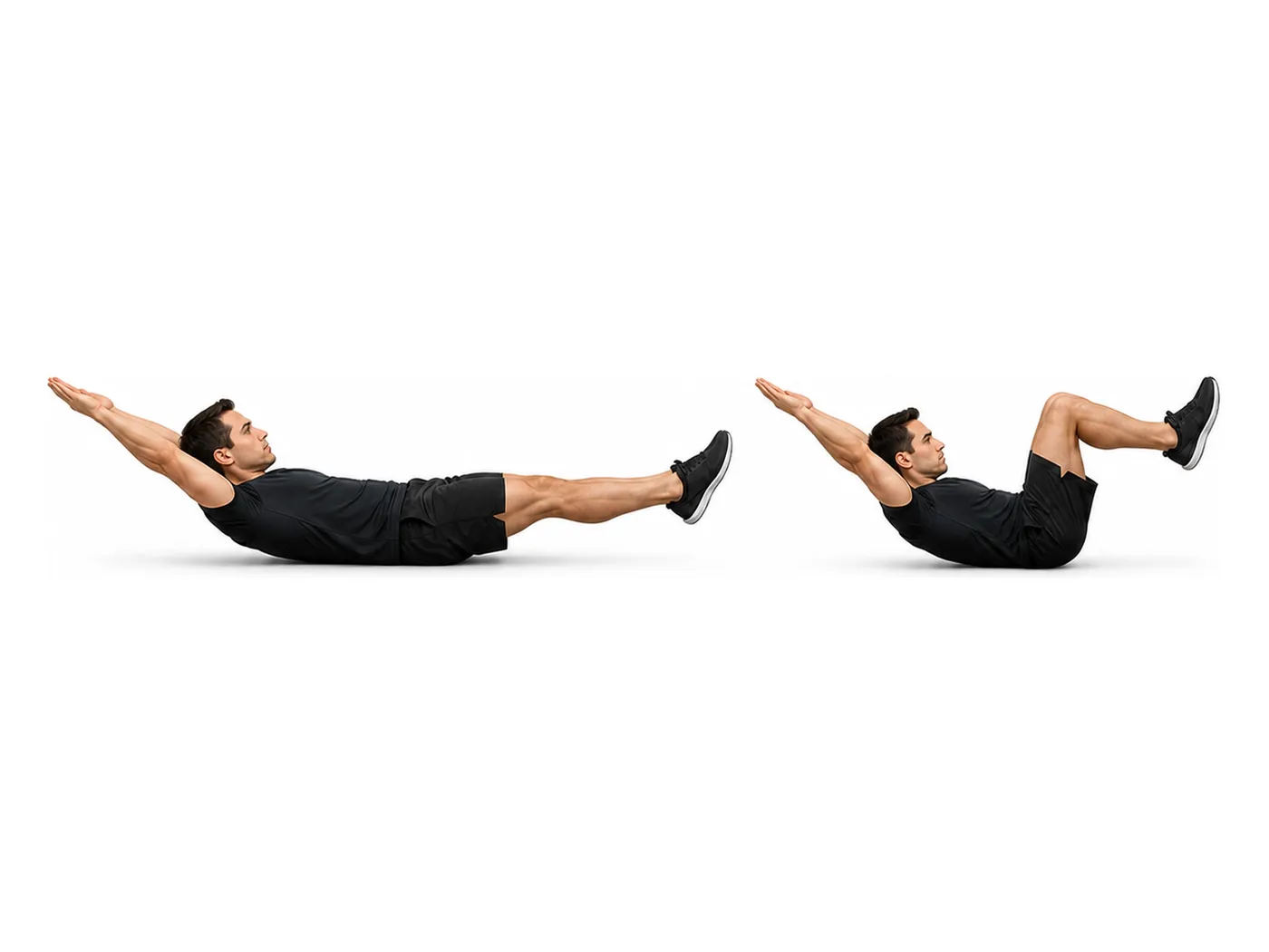 Two-panel demonstration of the hollow body hold, showing the start and finish positions