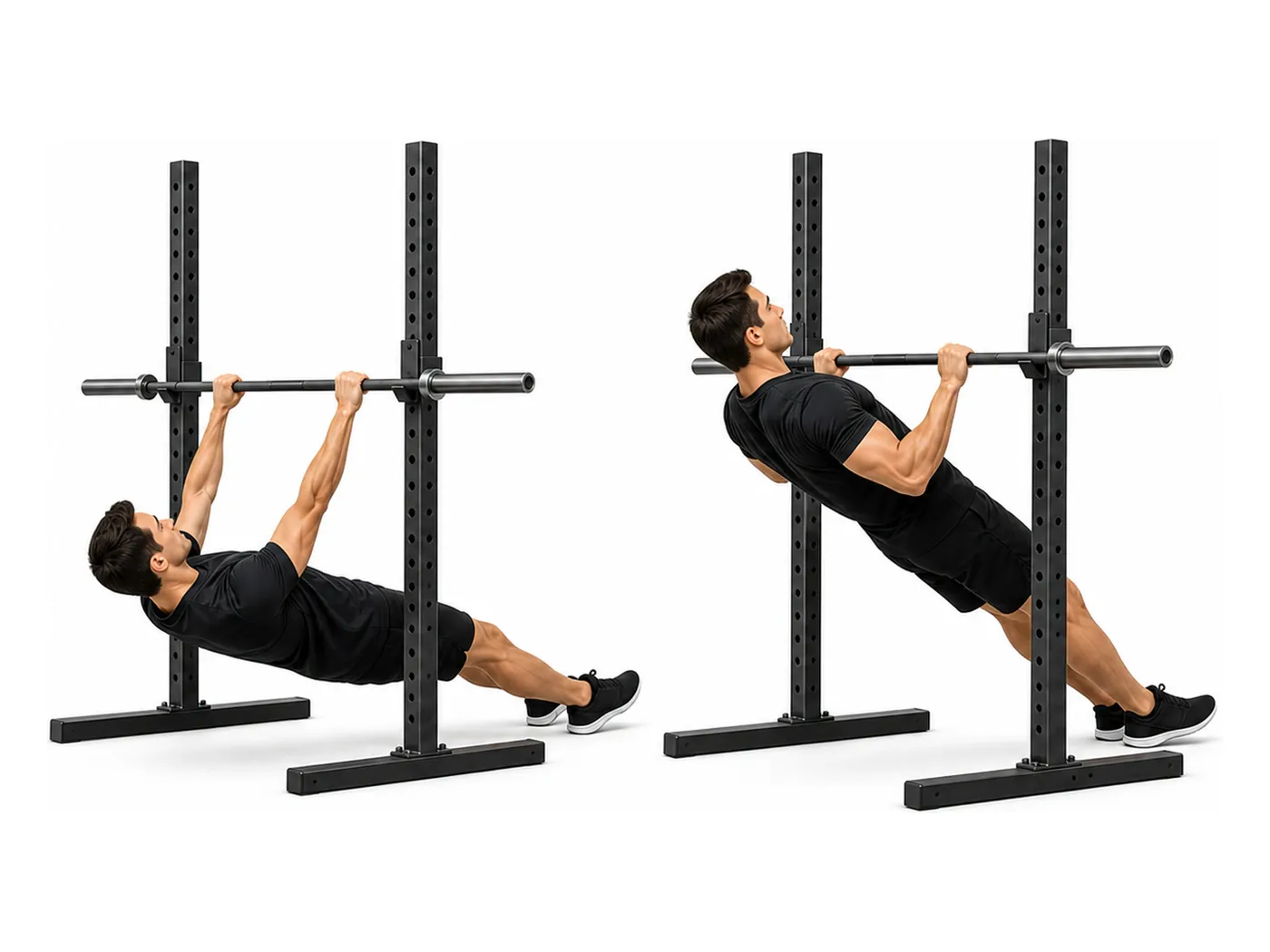 Two-panel demonstration of the inverted row, showing the start and finish positions