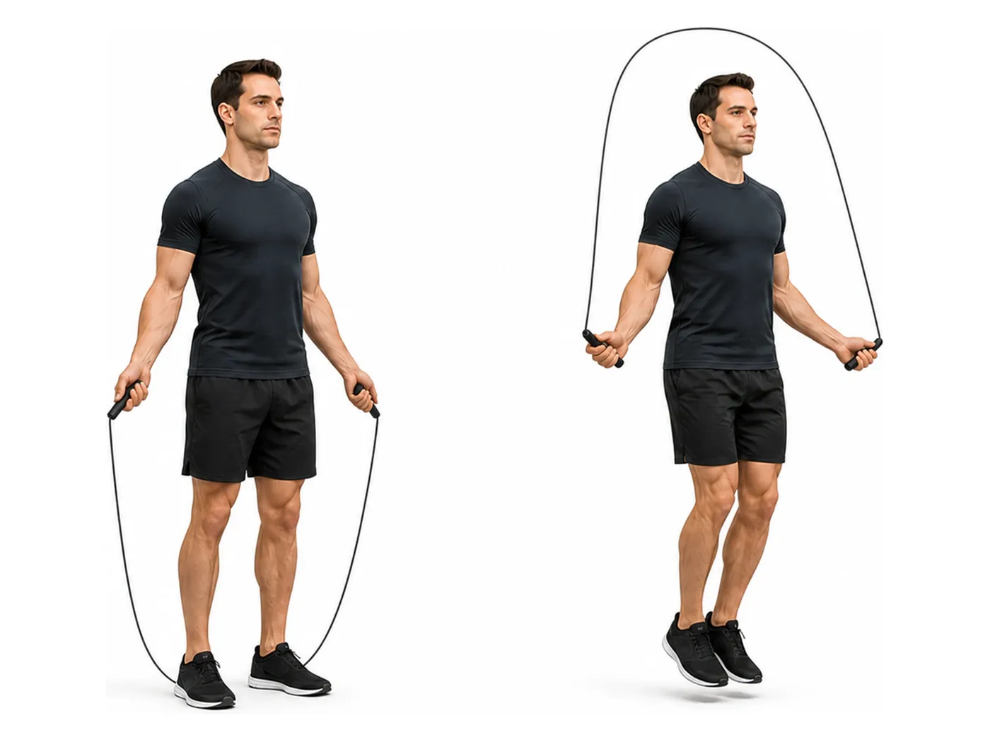 Two-panel demonstration of the jump rope, showing the start and finish positions