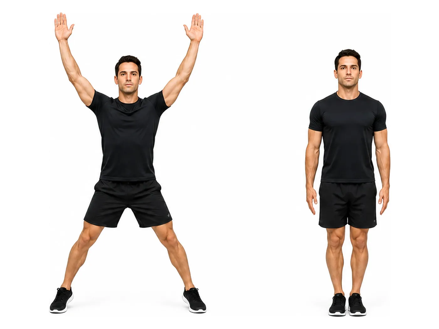 Two-panel demonstration of the jumping jack, showing the start and finish positions