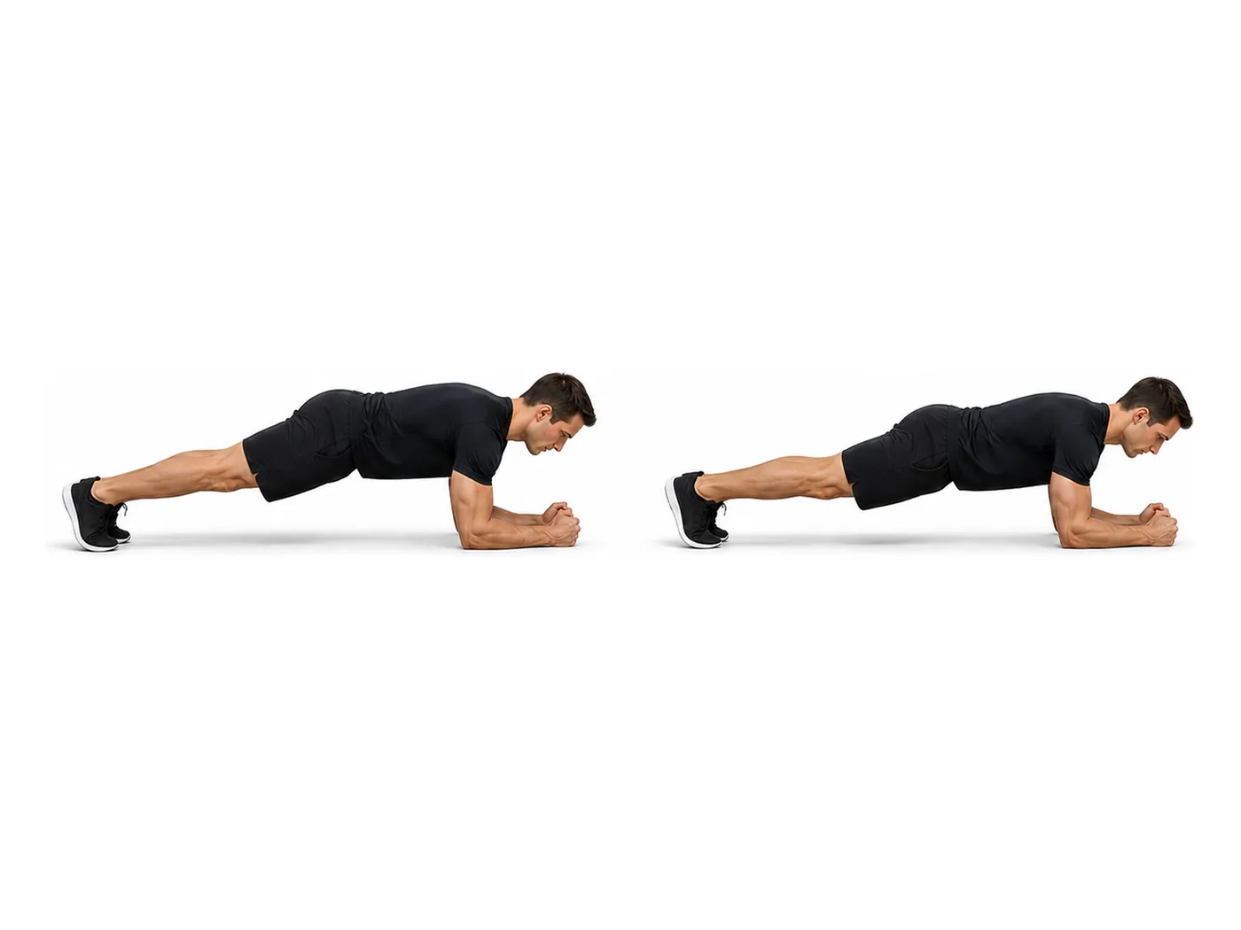 Two-panel demonstration of the plank, showing the start and finish positions
