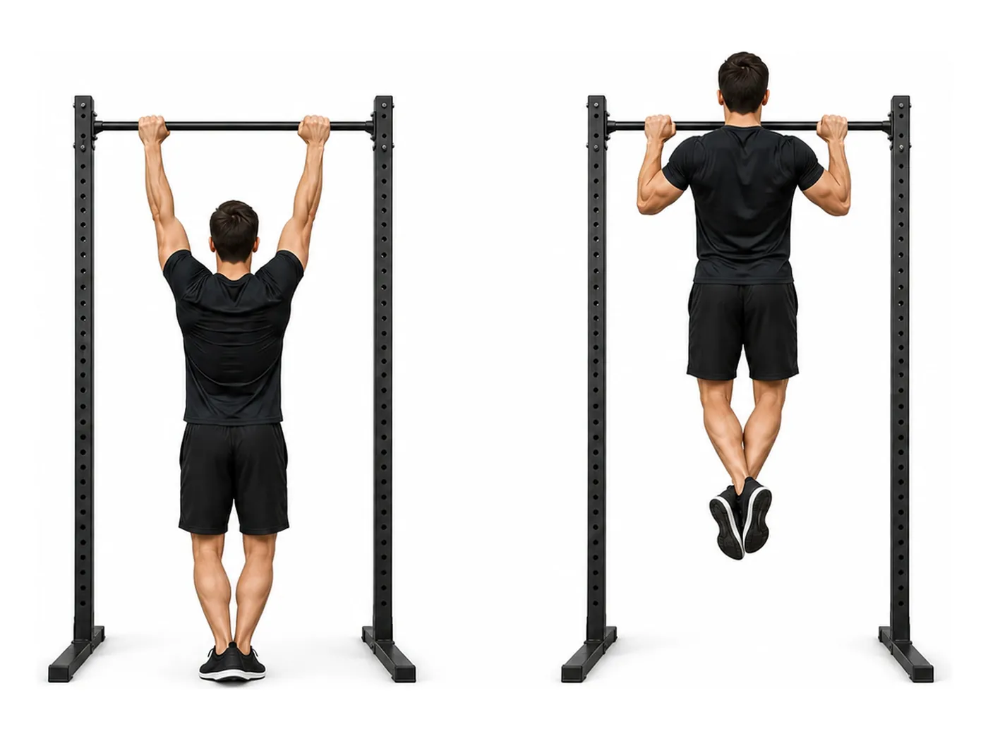 Two-panel demonstration of the pull-up, showing the start and finish positions