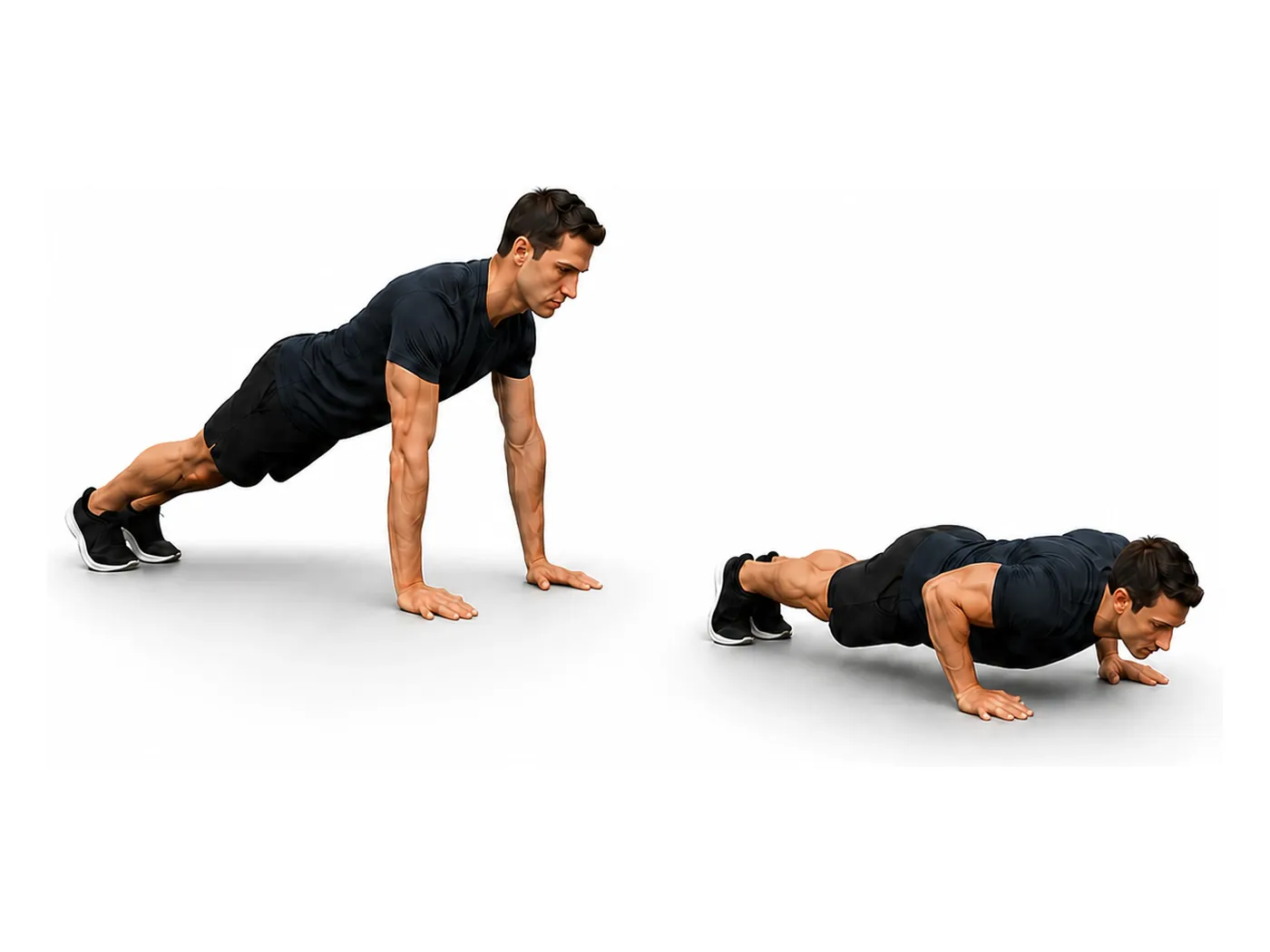 Two-panel demonstration of the push-up, showing the start and finish positions