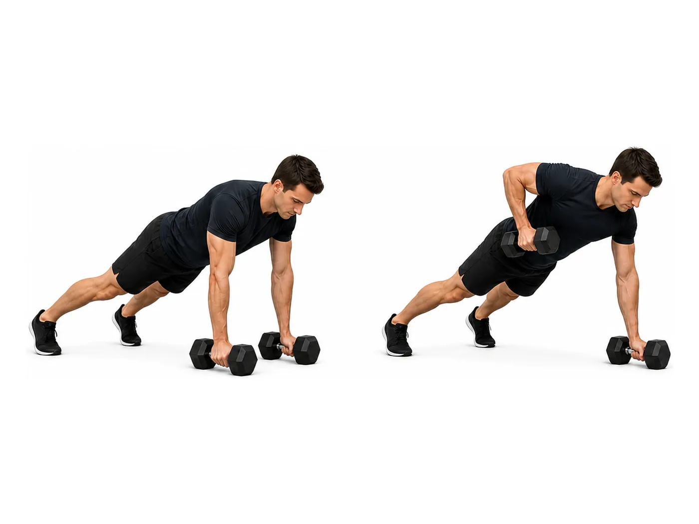 Two-panel demonstration of the renegade row, showing the start and finish positions