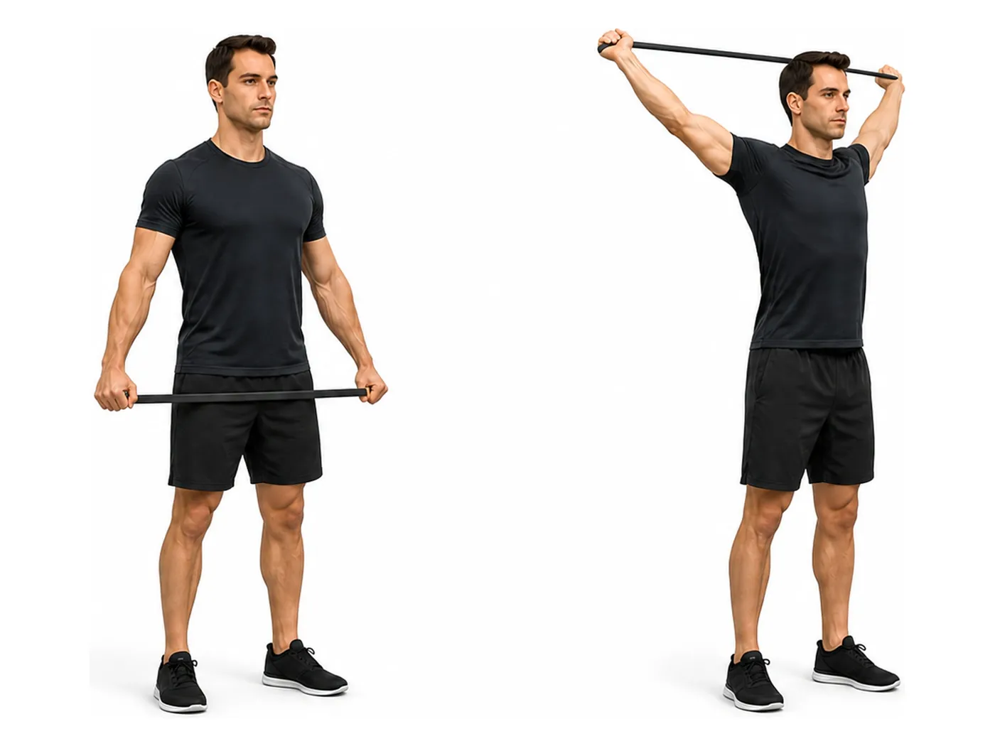 Two-panel demonstration of the shoulder pass-through, showing the start and finish positions