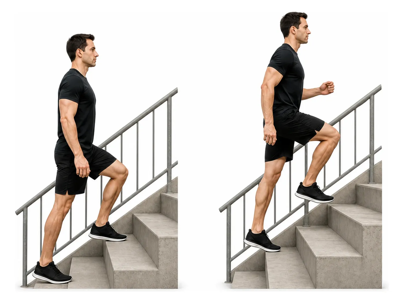 Two-panel demonstration of the stair climbing, showing the start and finish positions