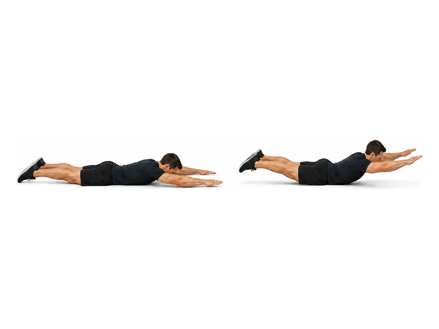 Two-panel demonstration of the superman hold, showing the start and finish positions