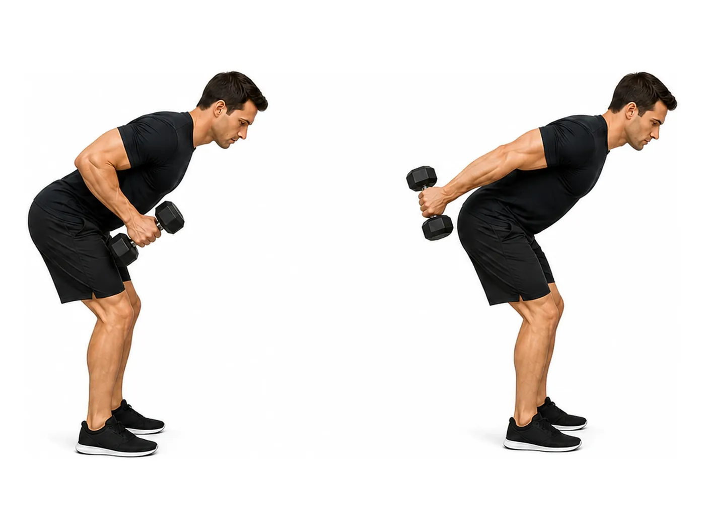Two-panel demonstration of the triceps kickback, showing the start and finish positions